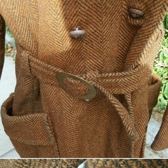 Vintage  tweedy double breasted wool Trench L- 1X NWT - Picture 7 of 16